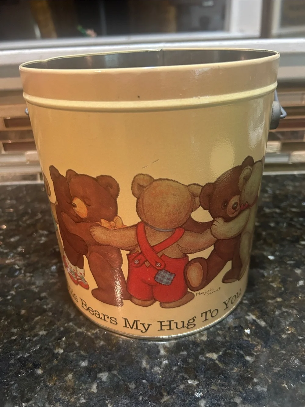 Vintage Yellow Teddy Bears Decorative Tin Bucket